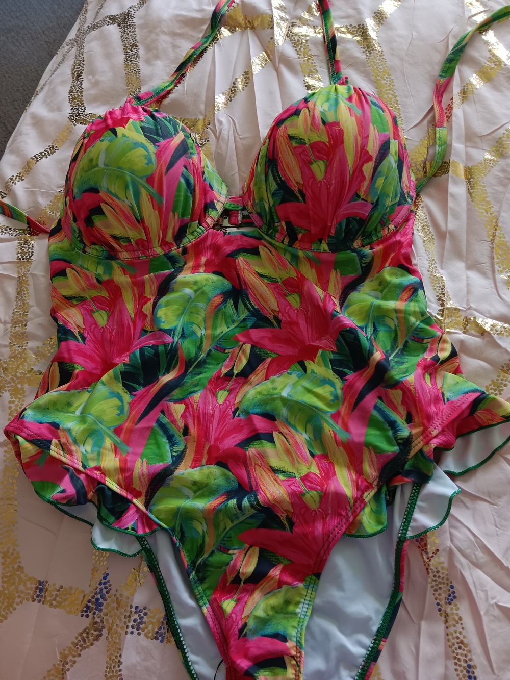 Source Unknown Tropical Floral One-Piece Swimsuit - Bright Pink & Green